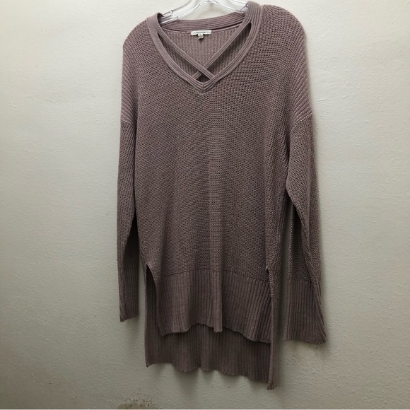 Maurices W S M Rose Pink Knit V-Neck High/Low Hem Sweater with Dropped Shoulders - Picture 7 of 7